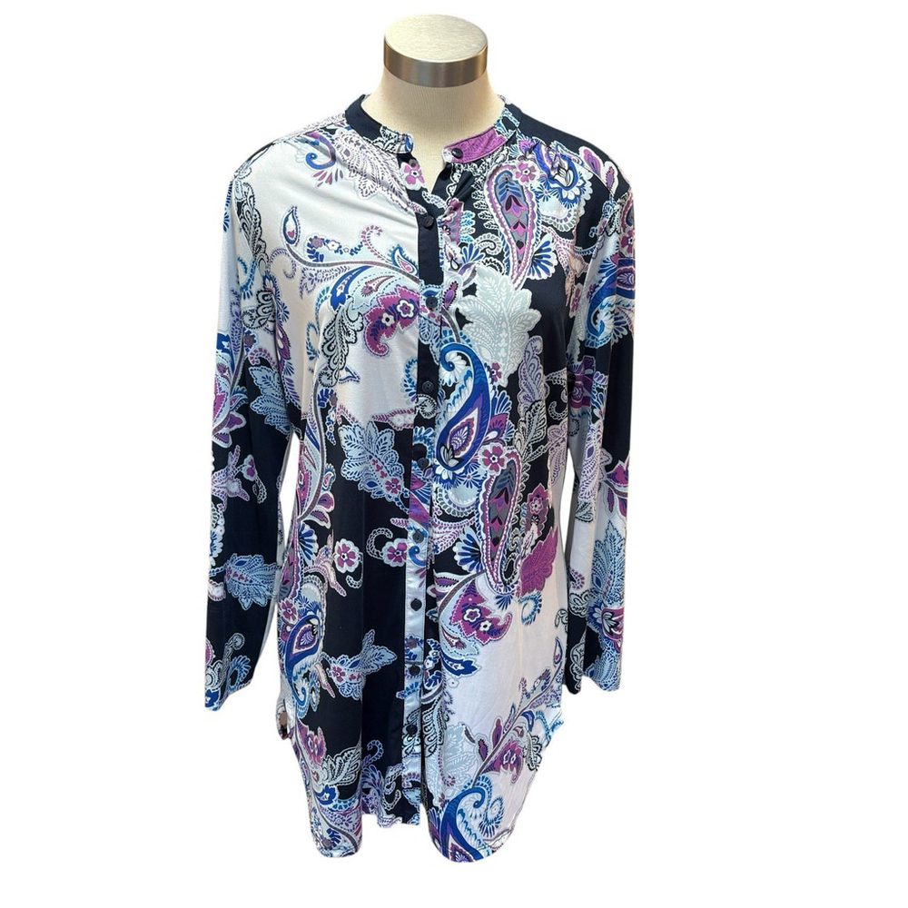 In Bloom by Jonquil Knit Nightgown Night Shirt Long Sleeve Paisley Blue Sz M